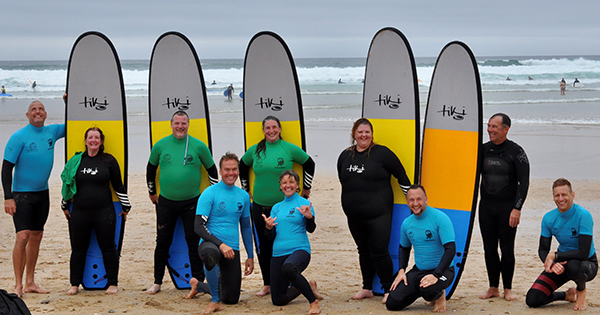 THE GROUP ON A HIGH AFTER THEIR SESSION - FISTRAL JULY 2020 Opening up